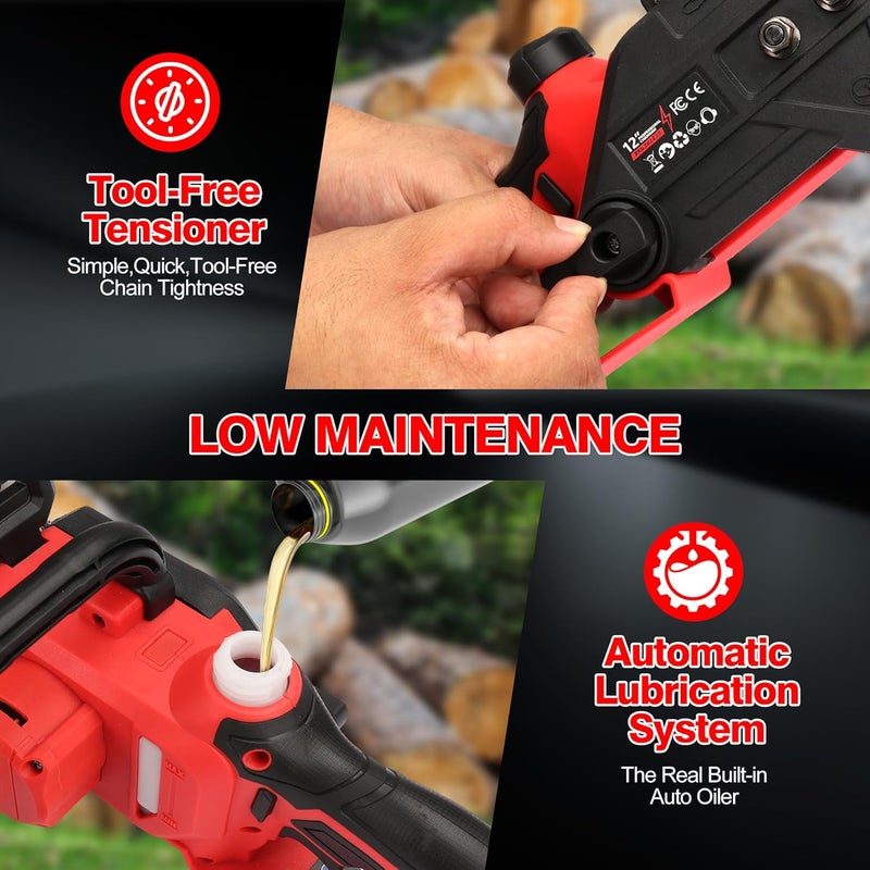 FXAFXA Brushless Electric Chainsaw 12" Cordless Tool Only for Milwaukee M18 18V Battery with Auto Oiler & Security Lock, for Tree Trimming and Branch Wood Cutting (Tool Only) (for Milwaukee 18v Battery) - Image 5